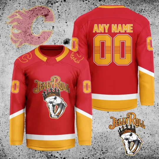 Discover Personalized Calgary Flames X Jelly Roll Hockey Shirt Men's Fan Gear Xmas Gift