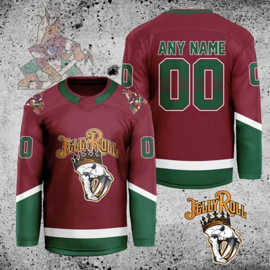 Discover Personalized Arizonna Coyotes X Jelly Roll Hockey Shirt Men's Fan Gear Xmas Gift
