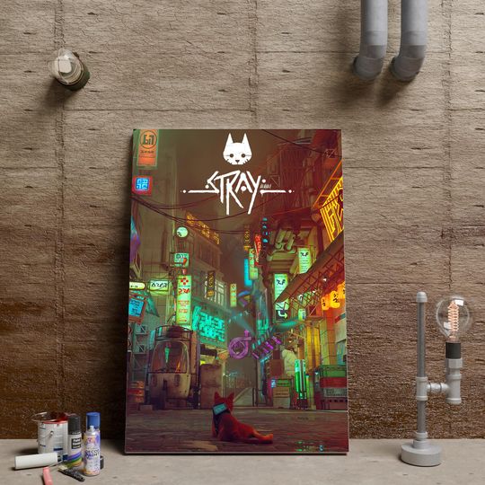 Discover Stray Poster, Cat Game Wall Art, Video Game Wall Decor, Unframed Canvas Print, Game Poster Gift