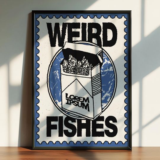 Discover Vintage Stamp Fish Poster - Motivational Wall Art for Any Room - Weird Fishes Textured Print