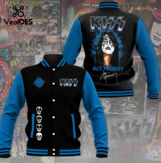 Discover Kisses Band Ace Frehley Signatures Black Baseball Jacket
