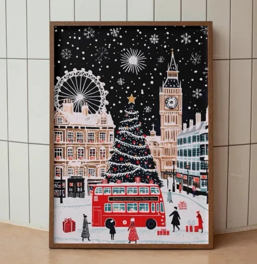 Discover London at Christmas, Christmas London poster, London Christmas print, Christmas