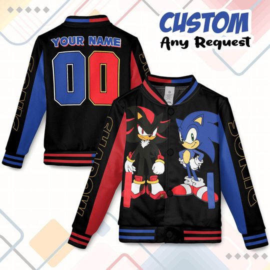 Discover Custom Sonic And Shadow the Hedgehog Baseball Jacket, Adult Kid Youth Varsity Coat, Sonic Anime Character Streetwear