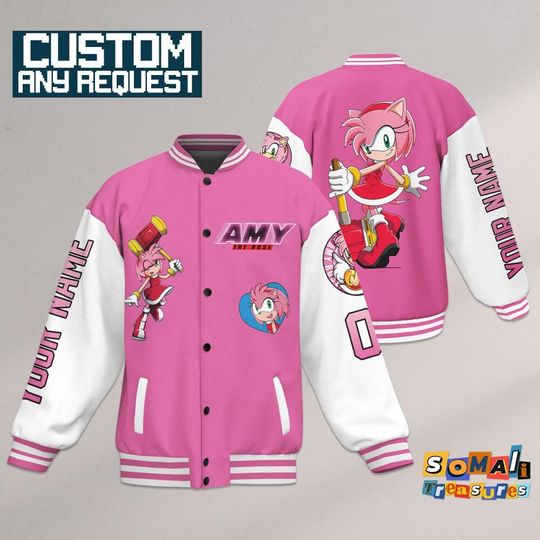 Personalized Amy Rose The Hedgehog Varsity Jacket, Custom Movie Jacket, Sonic the Hedgehog Sports, Gamer Gift Outfit