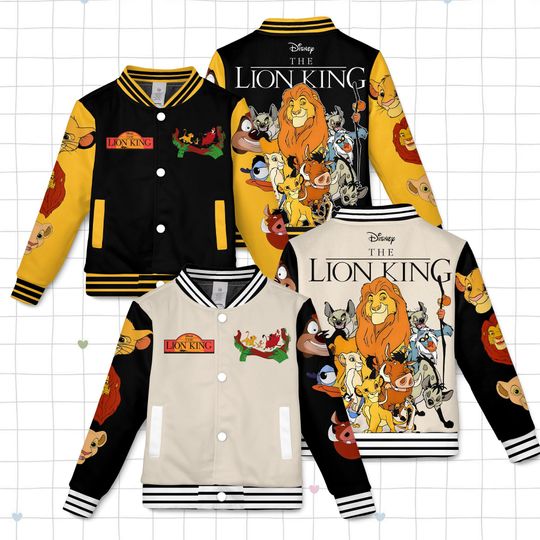 Discover Disney The Lion King Simba Pumba Team Kids and Youth Baseball Jacket, Adult Unisex Varsity Baseball Jacket, Disneyland Winter Trip Jacket