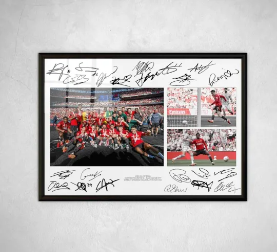 Discover Manchester United FA Cup Winners 2024 Signed Framed Poster Squad #3