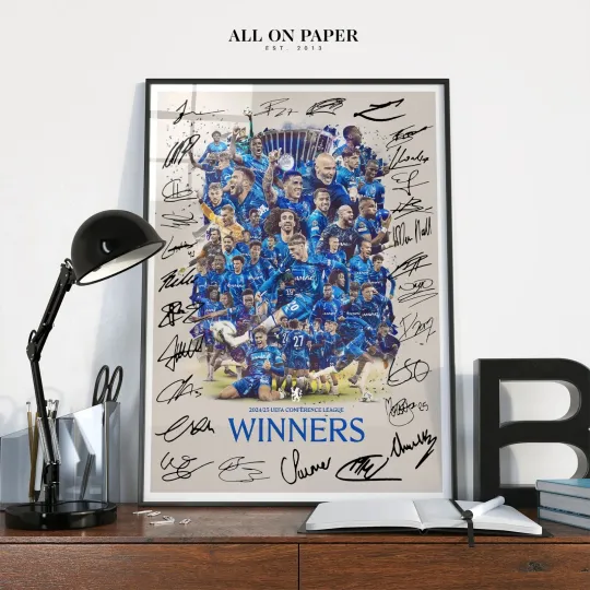Discover Chelsea Conference League 2025 Signed Framed Photo Poster Team Vertical Poster