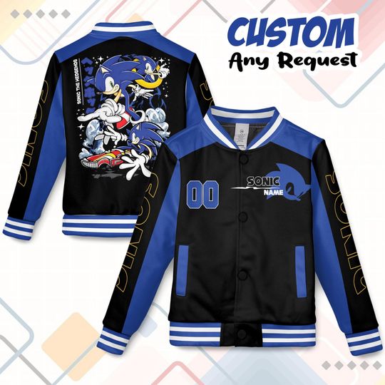 Discover Personalized Sonic the Hedgehog Varsity Jacket, Custom Sonic Baseball Jacket, Kids Youth Adult Gamer Jacket, Anime Team Outfit