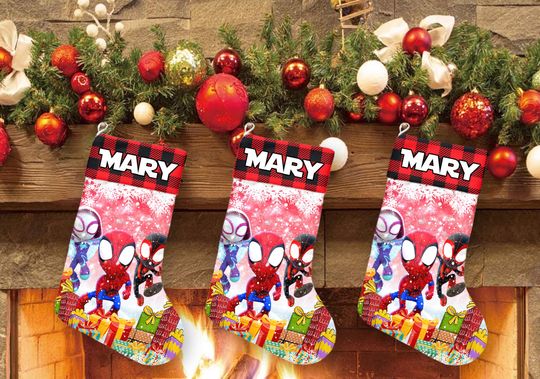 Discover Custom Spidey And His Amazing Friends Xmas Stocking, Spidey Christmas Stockings, Spider Christmas Socks Home Decoration, Disney Stockings
