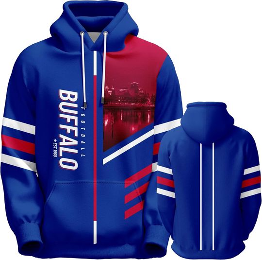 Men's American Football Hoodie with City Night Skyline Design for Team Fans and Game Day