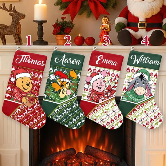 Discover Personalized Winnie the Pooh Stockings, Disney Character Christmas Stocking With Name, Piglet Christmas Decoration, Pooh Christmas Socks