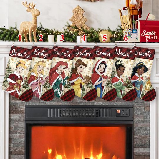 Discover Personalized Disney Princess Christmas Stockings, Disney Family Girl Trip Christmas Stockings, Ariel Belle Snow White Tiana Christmas Gifts