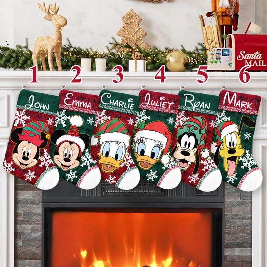 Discover Personalized Multi-character Mickey & Friends Christmas Stockings, Disney Family Christmas Gifts, Disney Christmas Stockings With Name