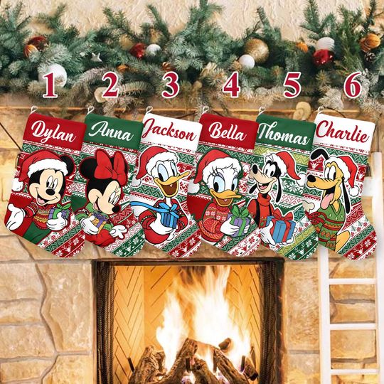 Discover Personalized Multi-character Mickey & friends Pooh Toy story Disney Christmas Stockings, Buffalo Plaid Disney Christmas Stockings With Name