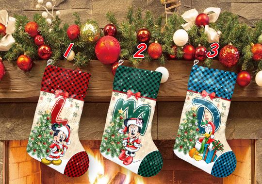 Discover Custom Mickey Minnie Donald Xmas Stocking, Disney Mickey Mouse Christmas Stockings, Mickey And Friends Christmas Socks Home Decoration