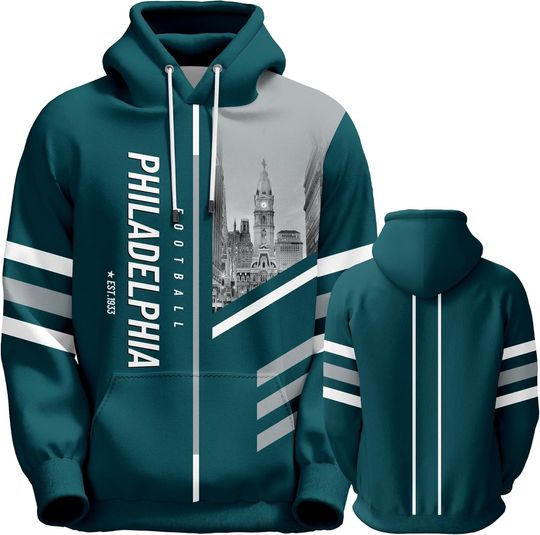 Discover Men's American Football Hoodie with City Night Skyline Design for Team Fans and Game Day