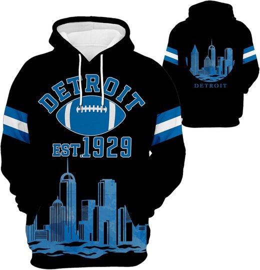 Discover Men's 3D Graphic City Letter Printed Pullover Hoodie for Sports Fans and Unisex