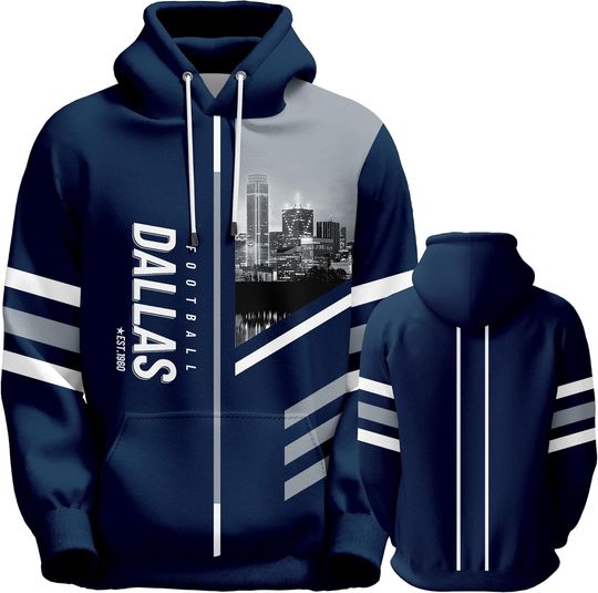 Discover Men's American Football Hoodie with City Night Skyline Design Sports Sweatshirt