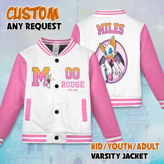 Discover Custom Rouge the Bat Varsity Jacket, Personalized Sonic the Hedgehog Baseball Jacket, Rouge the Bat Kids Youth Adult Varsity Jacket