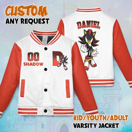 Discover Custom Shadow Varsity Jacket, Personalized Sonic the Hedgehog Baseball Jacket, Shadow Kids Youth Adult Varsity Jacket