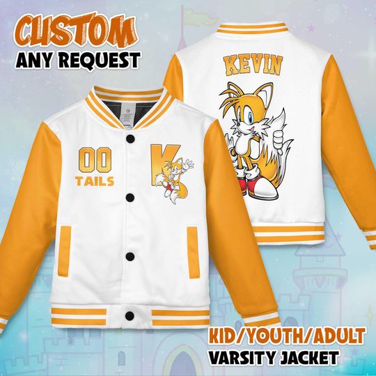 Discover Custom Tails Varsity Jacket, Personalized Sonic the Hedgehog Baseball Jacket, Sonic the Hedgehog Kids Youth Adult Varsity Jacket