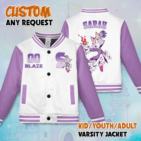 Discover Personalized Blaze the Cat Varsity Jacket, Sonic the Hedgehog Baseball Jacket, Blaze the Cat Kids Youth Adult Varsity Jacket