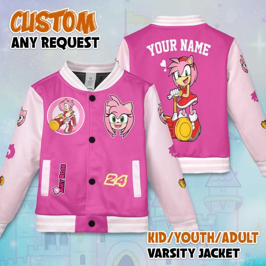 Discover Custom Amy Rose Varsity Jacket, Sonic the Hedgehog Baseball Jacket, Amy Rose Kids Youth Adult Varsity Jacket