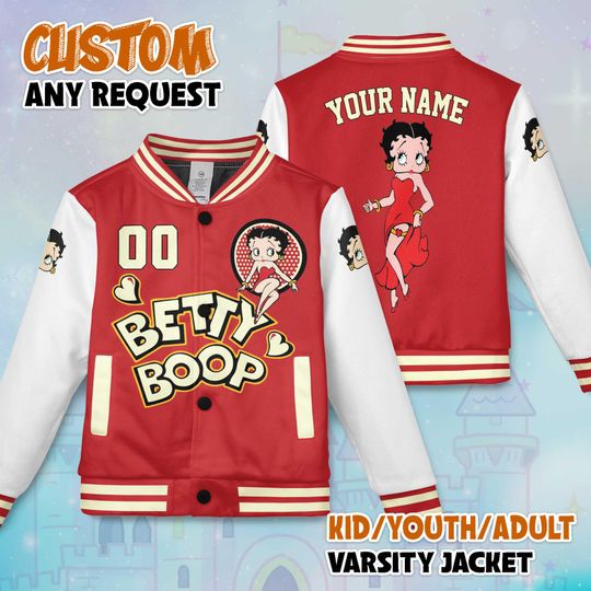 Discover Custom Betty Boop Varsity Jacket, Personalized Betty Boop Baseball Jacket, Betty Boop Kids Youth Adult Varsity Jacket