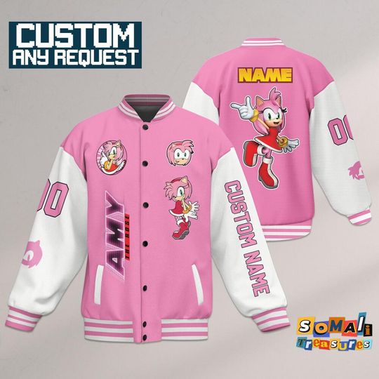 Discover Custom Varsity Jacket Amy The Rose Pink Color, Personalized Movie Jacket, Sonic the Hedgehog Sports, Gamer Gift Outfit