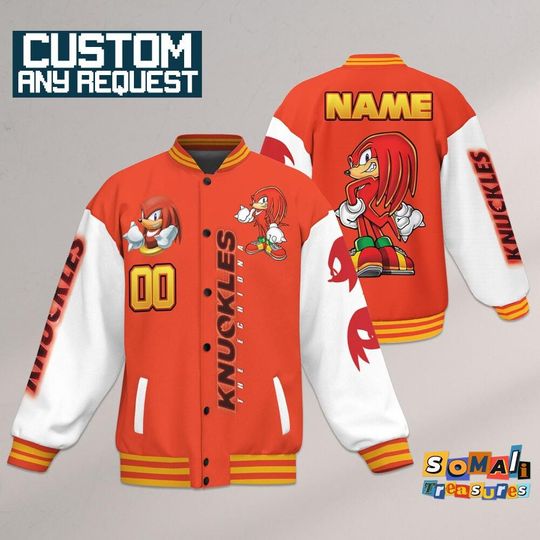 Personalized Knuckles The Hedgehog Varsity Jacket, Custom Movie Jacket, Sonic the Hedgehog Sports, Gamer Gift Outfit