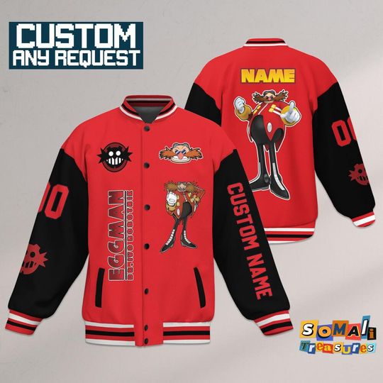 Custom Varsity Jacket Dr Egg Man Robotnik Red Color, Personalized Movie Jacket, Sonic the Hedgehog Sports, Gamer Gift Outfit