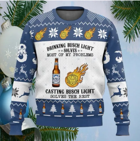Light Beer Drinking Dungeon and Dragons Ugly Christmas Sweater