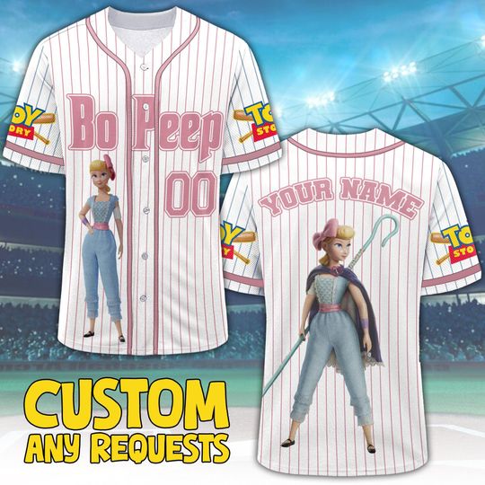 Discover Custom Disney Toy Story Bo Peep Jersey Baseball, Custom Name Disney Baseball Jersey Team Outfit, Disney Bo Peep Pixar Toy Story Gift For Fan
