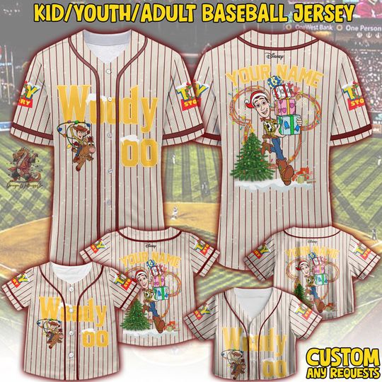 Discover Custom Disney Toy Story Woody Christmas Baseball, Custom Pixar Woody Xmas Jersey, Toy Story Vintage Disneyworld Trip Gift for Disney Fans