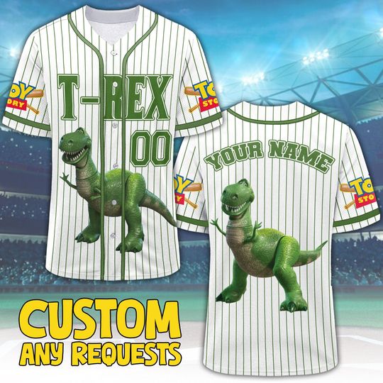 Discover Custom Disney Toy Story Rex Baseball Jersey, Custom Disney Pixar Baseball Jersey Sports Outfits, Cute Gifts For Fan Disney, Toy Story Fan