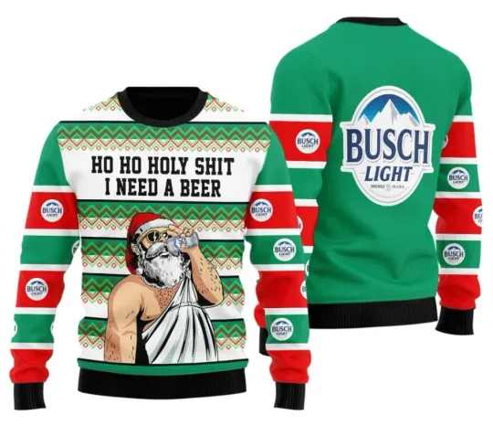 Discover Santa Needs a Light Beer Ugly Christmas Sweater – Funny Holiday Pullover
