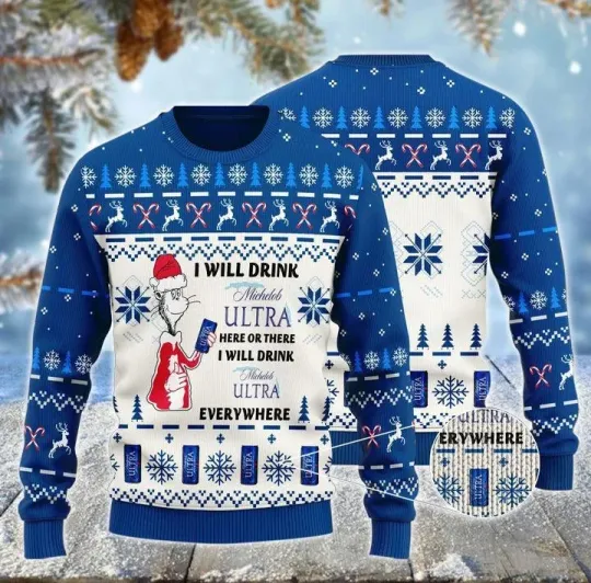 Discover Funny Light Beer Drinker Christmas Ugly Sweater Holiday Party Pullover