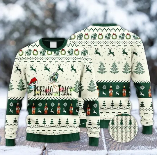 Reindeer Snowy Night Bourbon Lover Funny Christmas Ugly Sweater