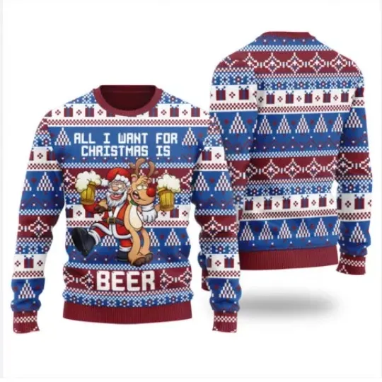 Discover Funny Beer Ugly Christmas Sweater Holiday Pullover 2025 Unisex