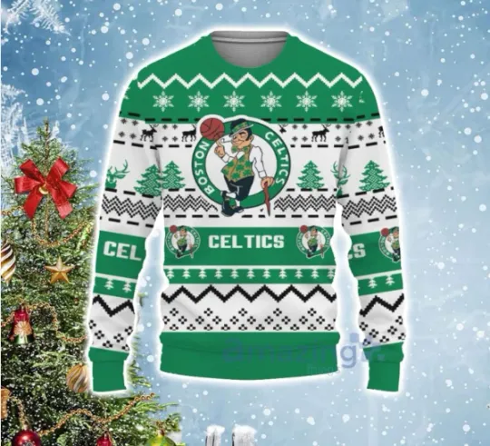 Discover Boston Celtic Inspired Ugly Christmas Sweater Holiday Basketball Fan Gift