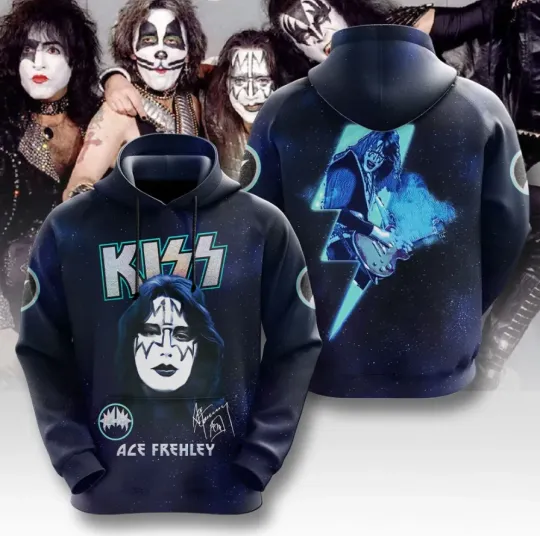Discover Kiss B@nd X Ace Frehley Signatures 3D All Over Printed Hoodie, Gift For Fans