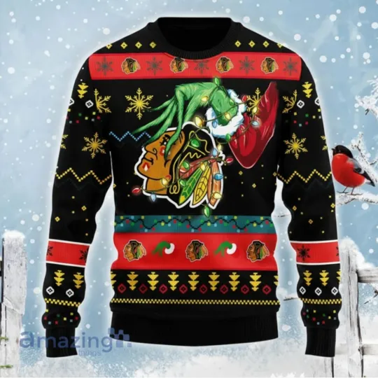 Chicago Blackhawks funny character Stealing Christmas Ugly Sweater