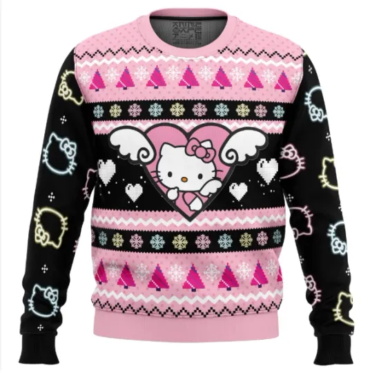 Cute Hello Kitty Inspired Ugly Christmas Sweater Holiday Pullover 2025