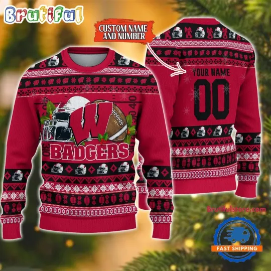 Discover Wisconsins Badge Logo Team Football Custom Christmas Ugly Sweater