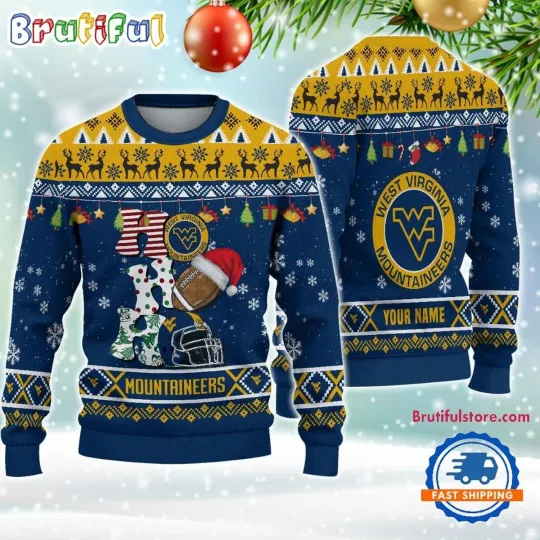 Discover West Virginia Mountaineers Football HO HO HO Ugly Christmas Sweater