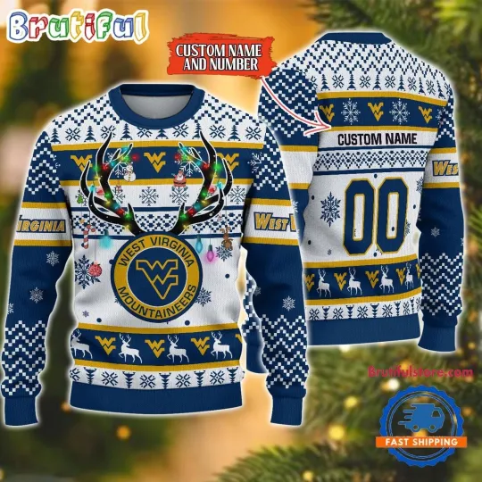 Discover West Virginia Mountaineers  Reindeer Light Ugly Christmas Sweater