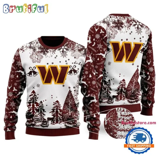 Discover Washington Commanders Logo Football Team Xmas Tree Christmas Ugly Sweater