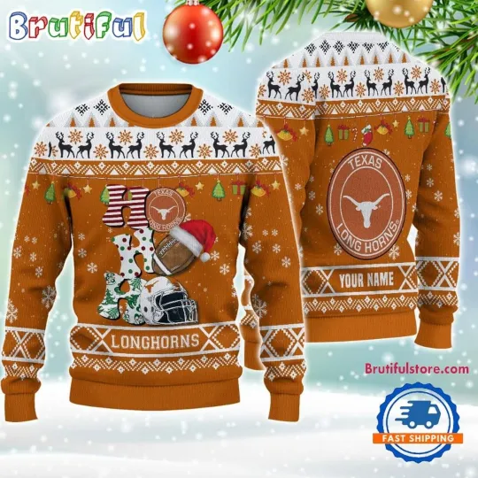 Discover Texas Longhorns Football HO HO HO Ugly Christmas Sweater