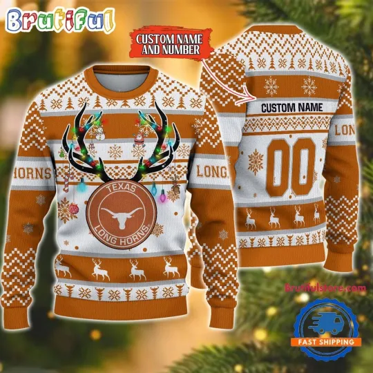 Discover Texas Longhorns  Reindeer Light Ugly Christmas Sweater