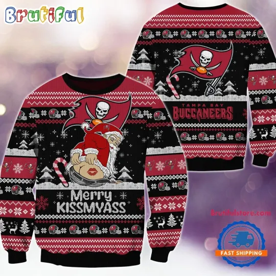 Tampa Bay Buccaneers 2024 Merrykissmyass Funny Santa Claus Christmas Ugly Sweater
